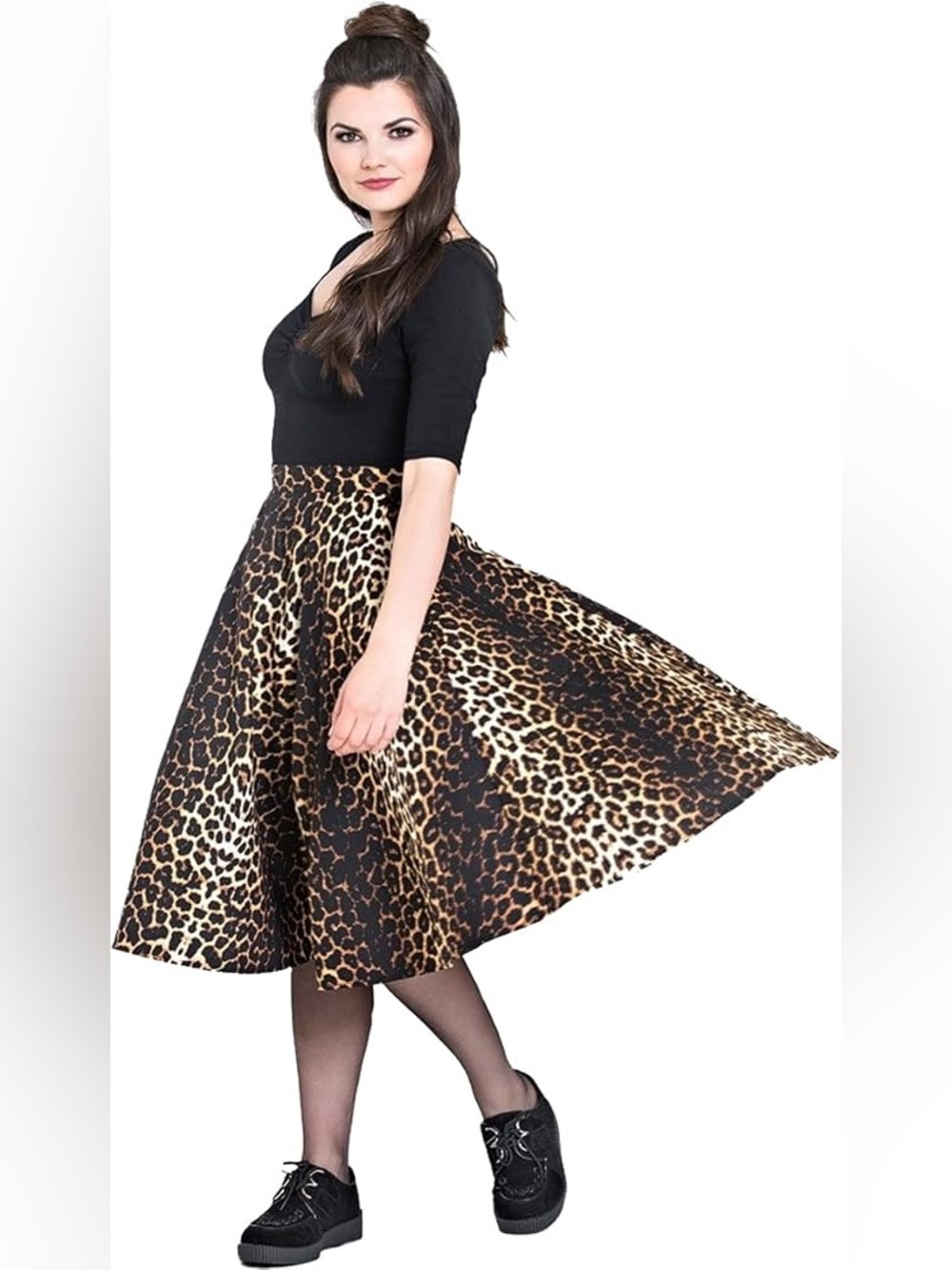 Hell Bunny Panthera Leopard 50s inspired  Print Circle Skirt in Brown & Black, S